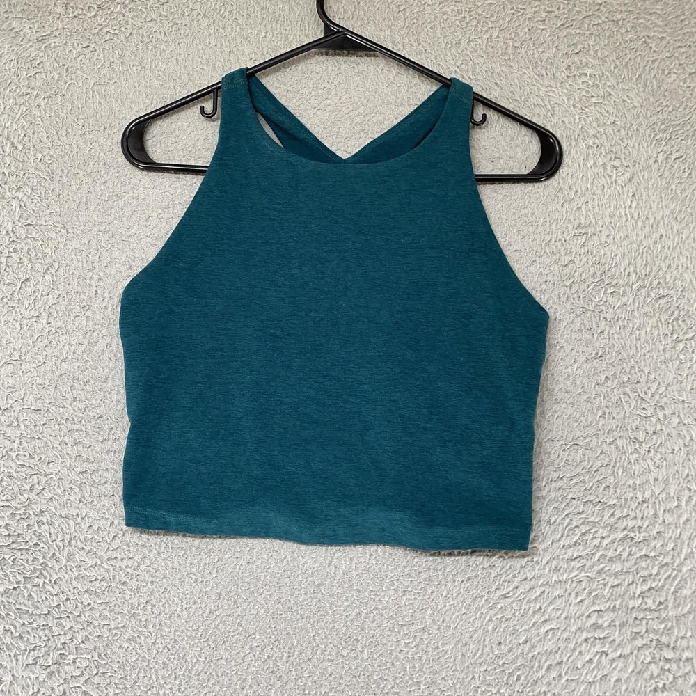 Beyond Yoga Crop Tank Womens Large Blue High Neck Racerback Yoga Workout Gym